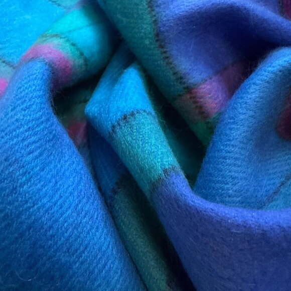 Vintage Bright Tartan Acrylic Scarf With Fringe MADE IN JAPAN - Picture 1 of 4